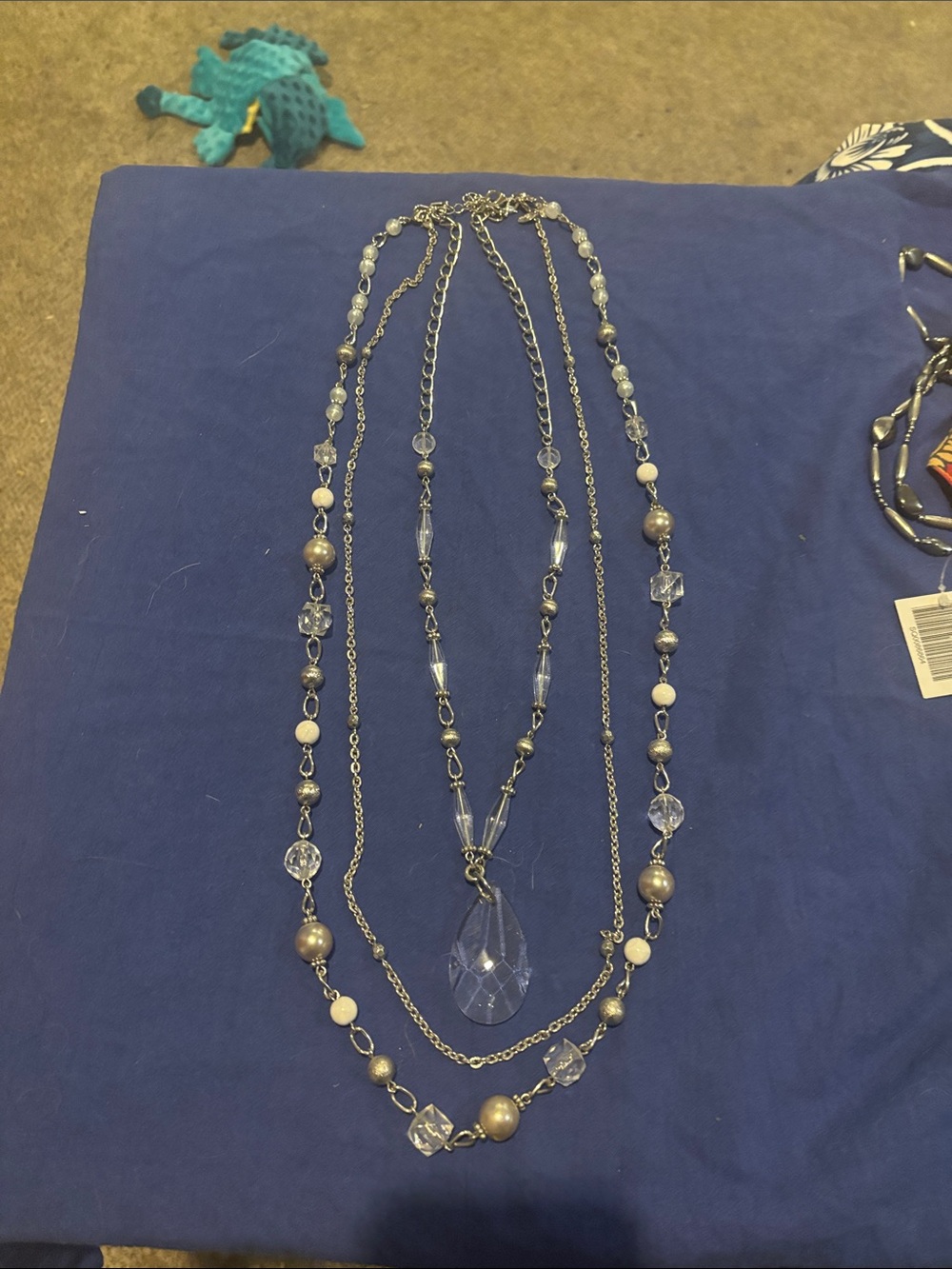 Lia Sophia Silver-Tone 3-in-1 Multi-Strand Necklace with Clear and White Accents